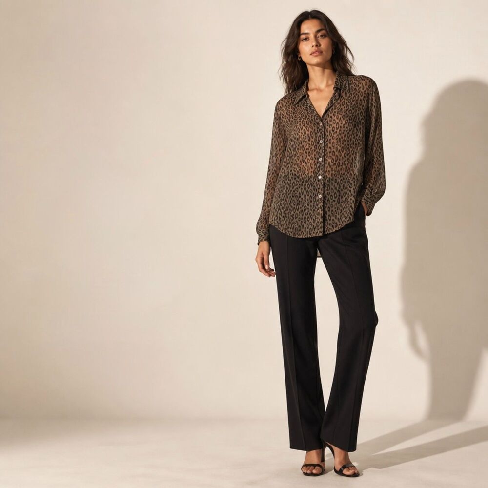 French Laundry Petite Silk Leopard Print Blouse Size PL